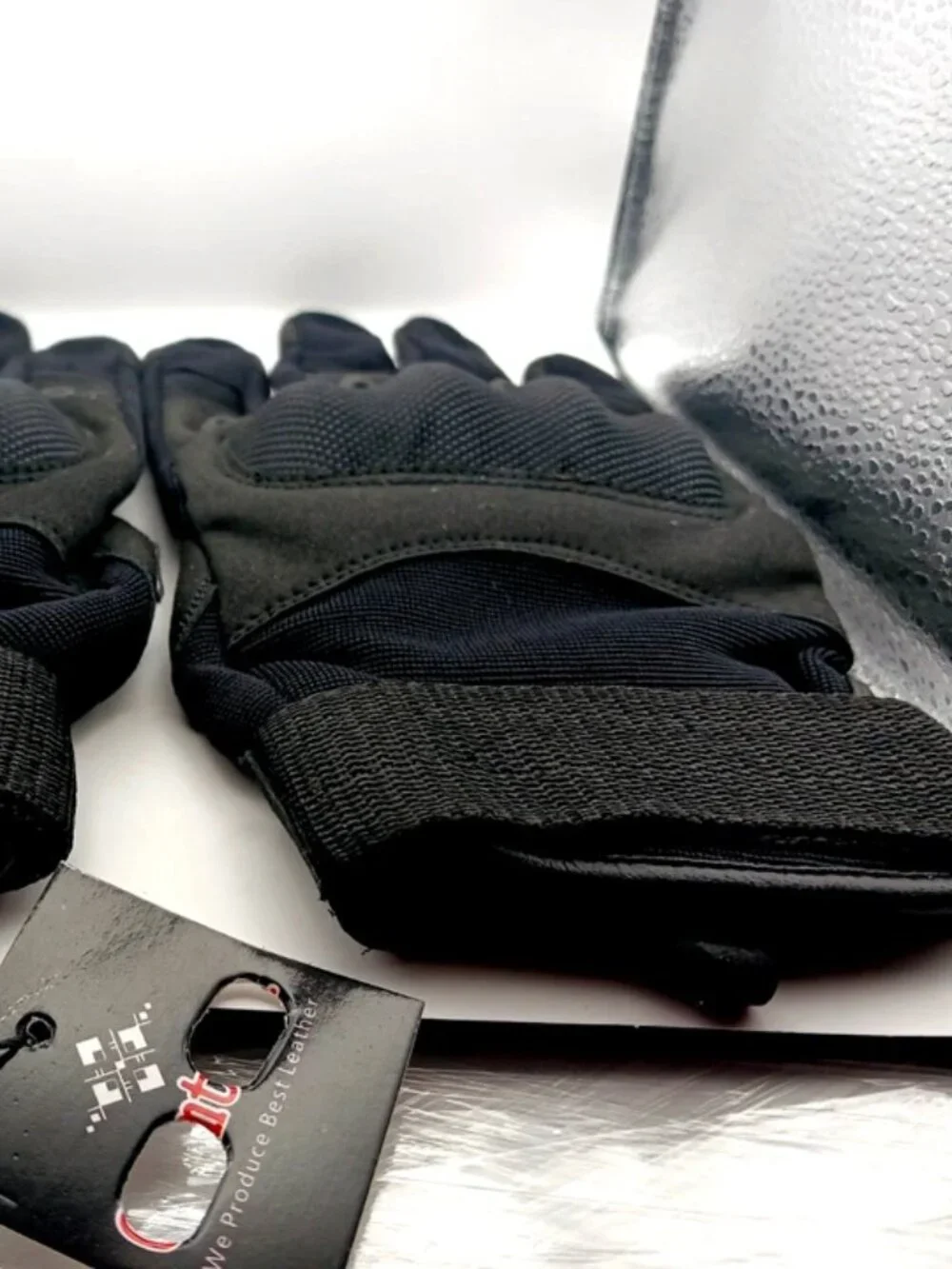 Goth Leather + Nylon Black Full Finger  Gloves Unisex New